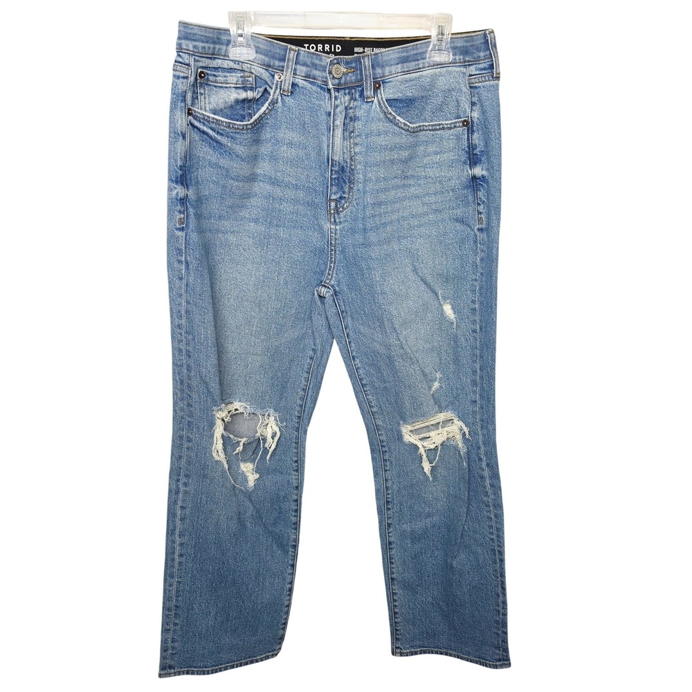 Torrid Baggy Straight Jeans Womens 10R Blue High Rise Distressed Classic Denim